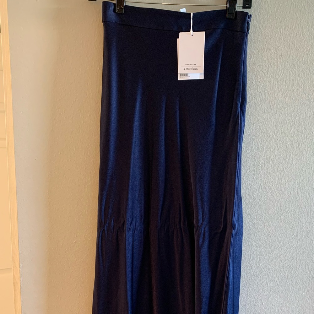 & Other Stories Navy Satin Midi Skirt